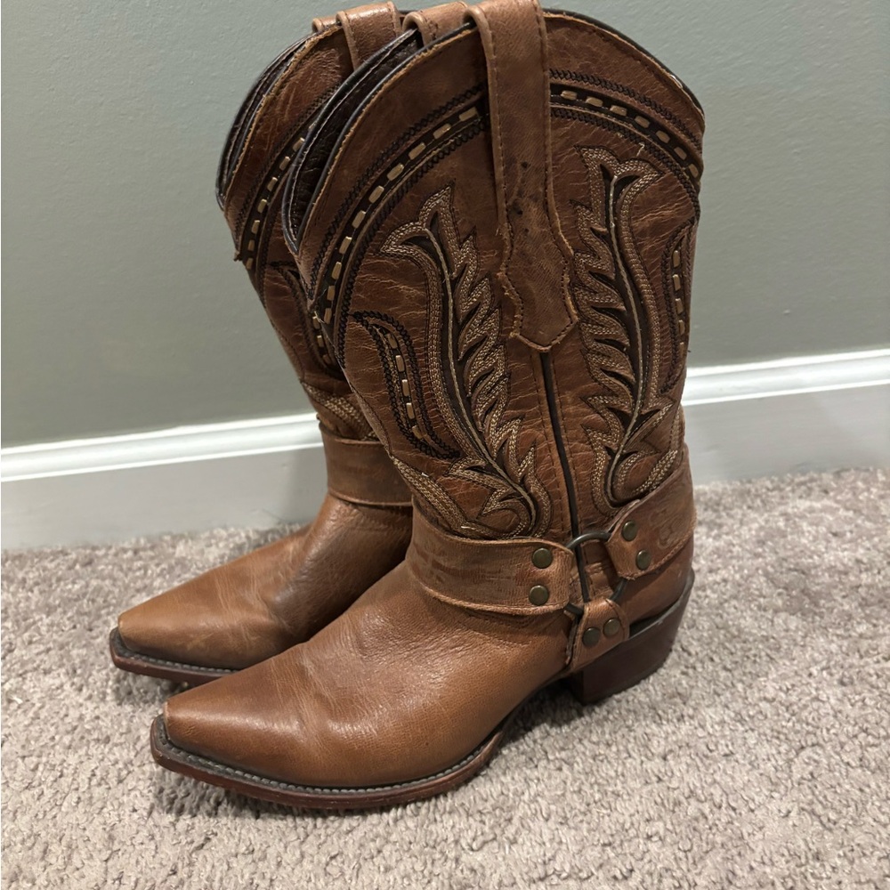 Soto Western O RingHarness Cowgirl Pull On Boots Brown 25 Size Mex US Size 8 Wom - Picture 5 of 9
